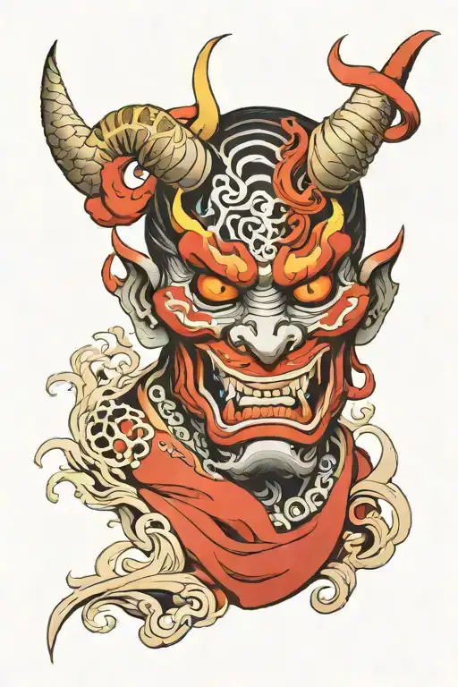 oni demon mask tattoo design idea