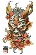 oni demon mask tattoo design idea
