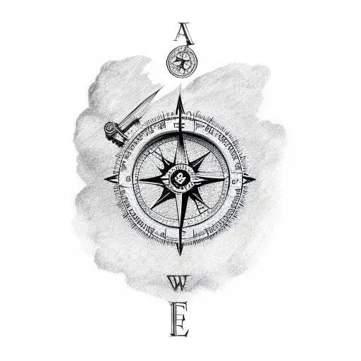 A sketch-style tattoo of a civil engineer holding a compass with a backdrop of nature tattoo design idea