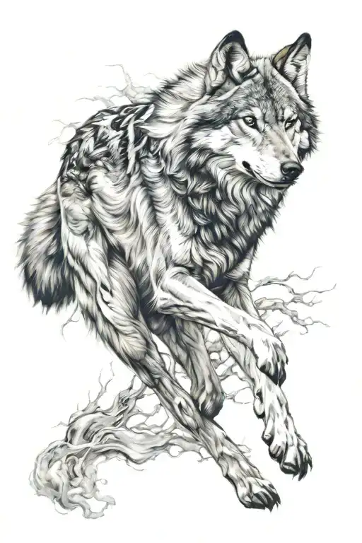 nordic wolf running tattoo design idea