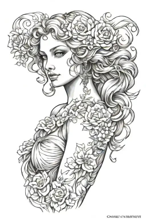 full body Aphrodite realistic beautiful girl shoulder tattoo tattoo design idea