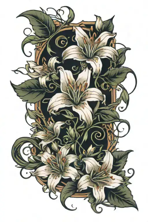 Incorporate flowers like lilies and roses intertwined with vines  tattoo design idea