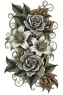 Incorporate flowers like lilies and roses intertwined with vines  tattoo design idea