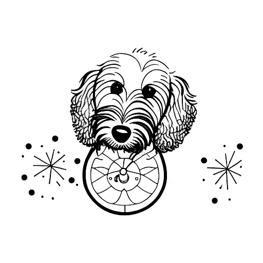 A minimalist tattoo of a cockapoo dog with a playful expression tattoo design idea