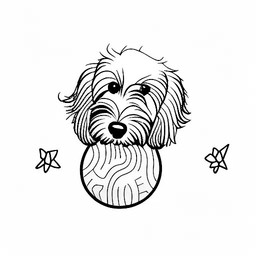 A minimalist tattoo of a cockapoo dog with a playful expression tattoo design idea