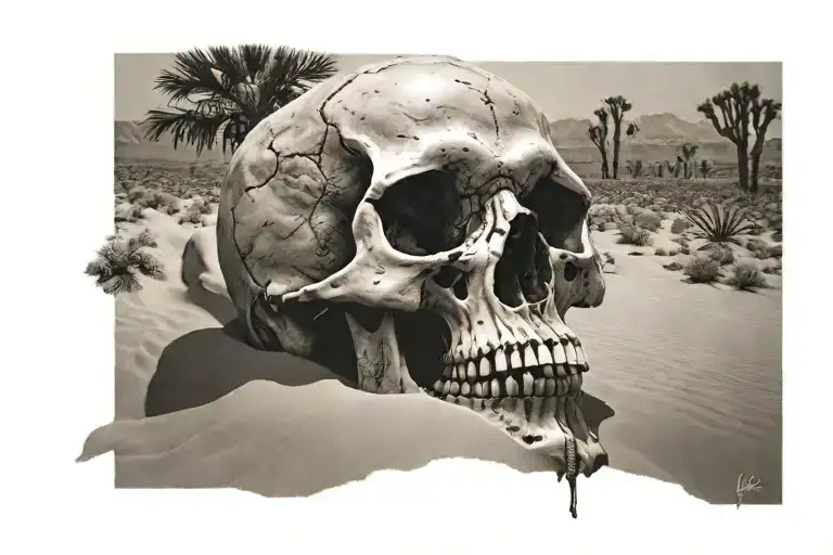 skull in a desert tattoo design idea