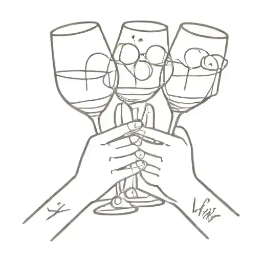 A minimalist tattoo of a group of friends toasting with glasses of wine, with the words 'Vivir' incorporated into the design tattoo design idea