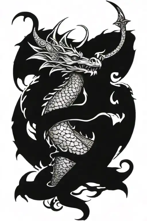 dragon with excalibur tattoo design idea
