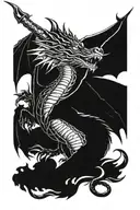 dragon with excalibur tattoo design idea