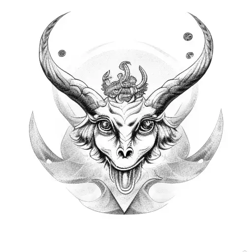 Baphomet surrounded by swirling bruxaria symbols tattoo design idea