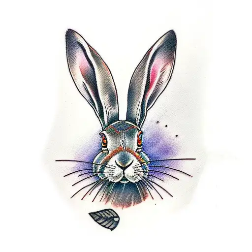 hare with white eyes and black spruce tattoo design idea