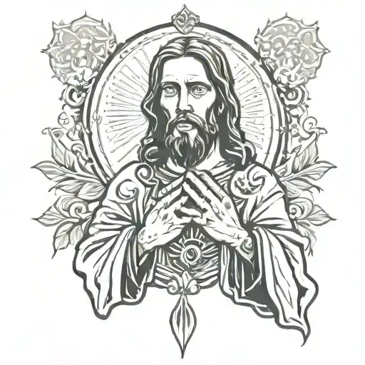 Praying Hands And Jesus Temporary Tattoo - BlackInk AI