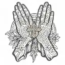 Praying hands and jesus tattoo design idea