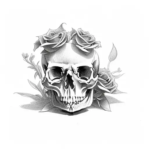 rot, skulls, flowers, dark tattoo design idea