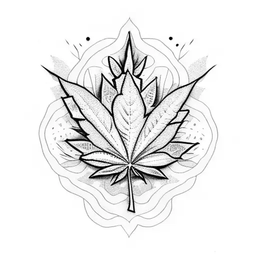 A dotwork tattoo featuring a cannabis leaf with the THC molecule tattoo design idea