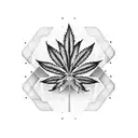 A dotwork tattoo featuring a cannabis leaf with the THC molecule hidden within its intricate patterns tattoo design idea