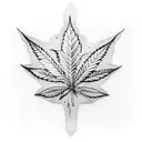 A dotwork tattoo featuring a cannabis leaf with the THC molecule hidden within its intricate patterns tattoo design idea