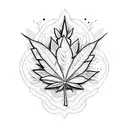 A dotwork tattoo featuring a cannabis leaf with the THC molecule tattoo design idea