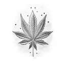A dotwork tattoo featuring a cannabis leaf with the THC molecule tattoo design idea