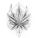 A dotwork tattoo featuring a cannabis leaf with the THC molecule tattoo design idea