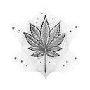 A dotwork tattoo featuring a cannabis leaf with the THC molecule tattoo design idea