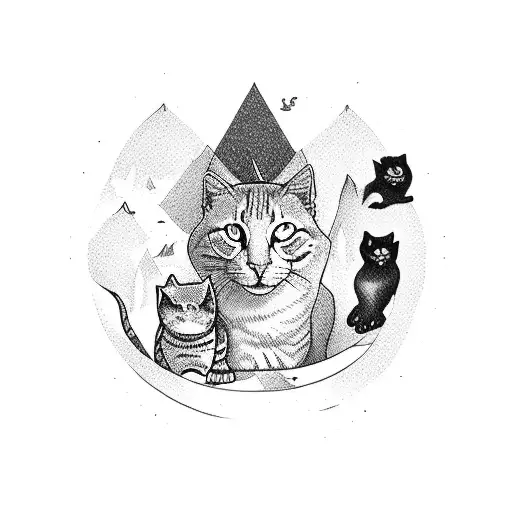 A minimalist tattoo of Lana Del Rey's silhouette surrounded by cats tattoo design idea