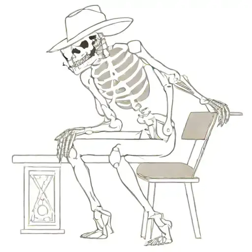 skeleton, cowboy, standing, leaning back with elbows against bar, smoking cigarette. tattoo design idea