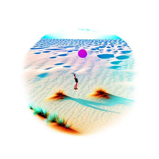 handstand on desert dunes with ocean in background  tattoo design idea