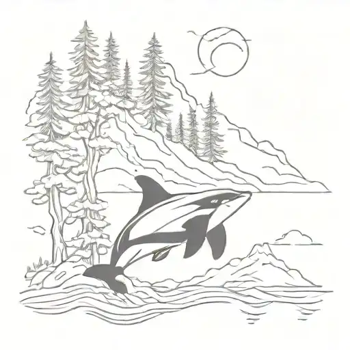 Seattle orca puffin pnw mountain trees tattoo tattoo design idea