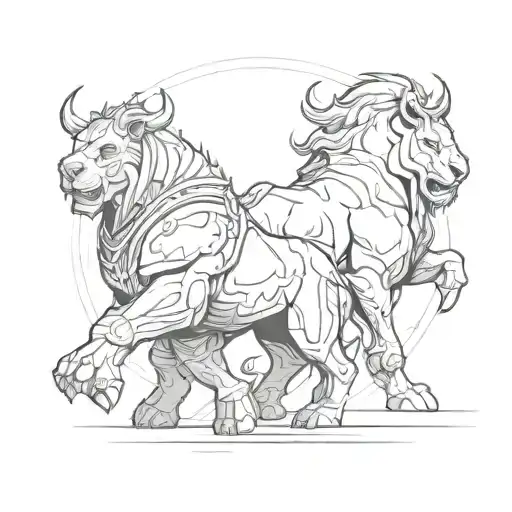 spartan warrior and lion and rhino  tattoo design idea