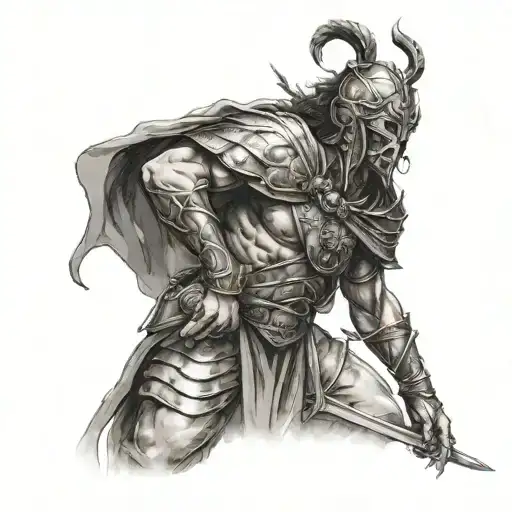 karna in the battlefield exhausted as he looks forward the past is dead and behind him  forearm tattoo design idea