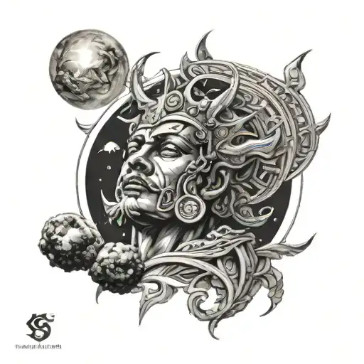 karna looking up at the sky his father the sun god beautiful tattoo design idea