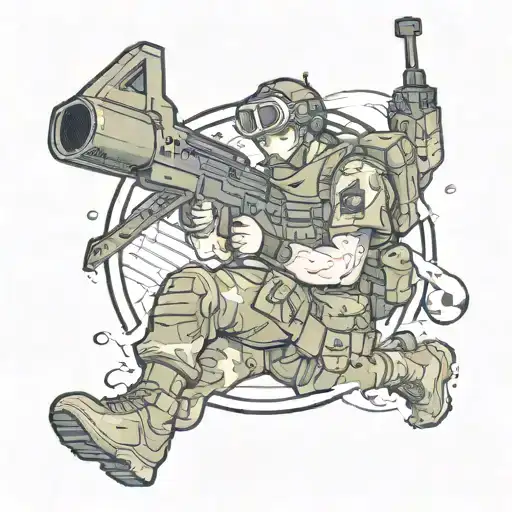 A anime  tattoo of a modern warfare character in a battle royale setting on a soccer field tattoo design idea