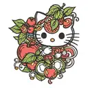 hello kitty eating cherries tattoo design idea