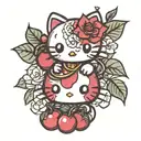 hello kitty eating cherries tattoo design idea