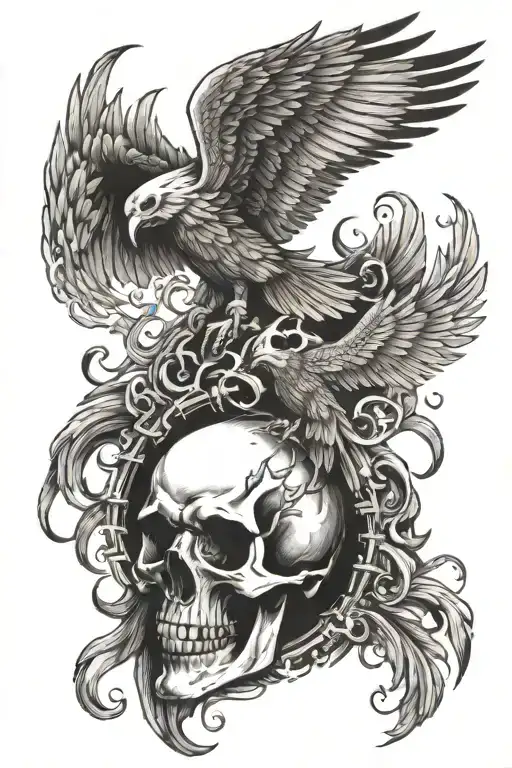 skull and phoenix rising from the ashes tattoo design idea