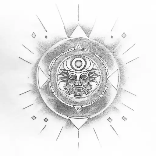 sol con azteca con nubes japonesas  tattoo design idea