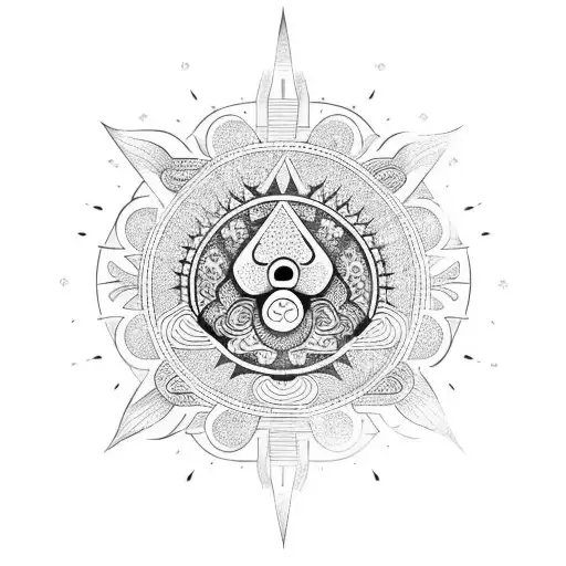 sol  azteca con nubes japonesas  tattoo design idea