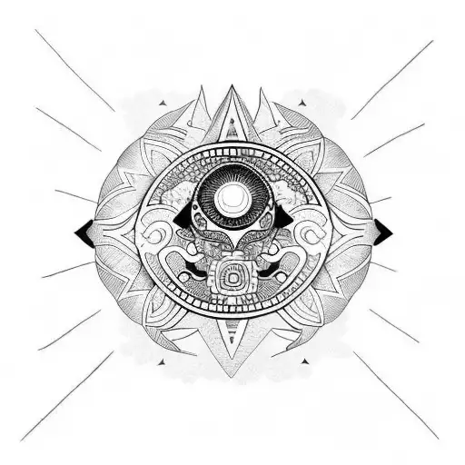 sol  azteca con nubes japonesas  blackwork  tattoo design idea