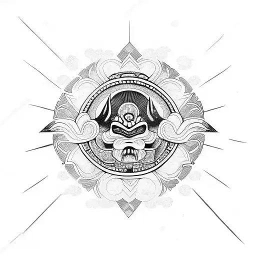 sol arte latinoamericano con nubes japonesas  blackwork  tattoo design idea