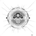 sol  azteca con nubes japonesas  blackwork  tattoo design idea