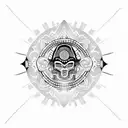 sol  azteca con nubes japonesas  blackwork  tattoo design idea