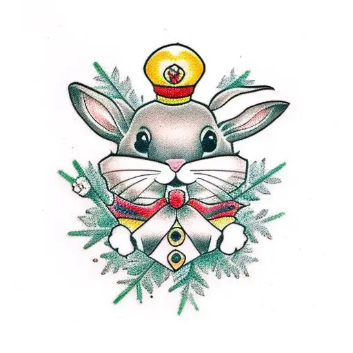 cute bunny and snowflake tattoo design idea