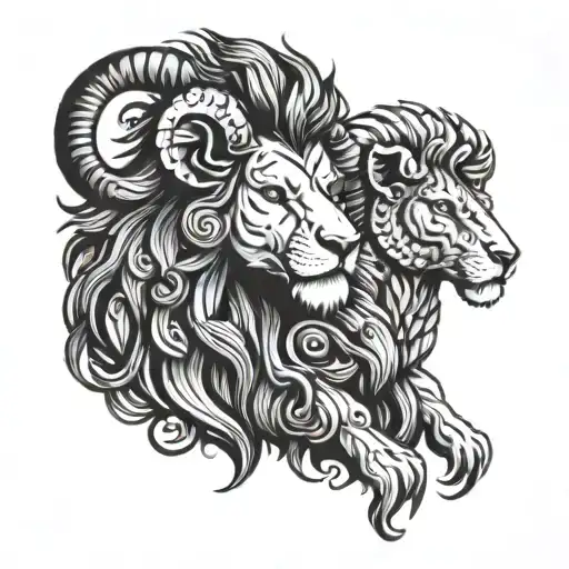 Ram and Lion tattoo design idea