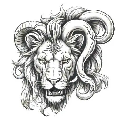 Lion with ram skull tattoo design idea