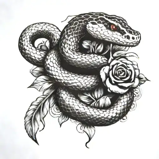 a snake that goes around the arm, white and red snake, and it's scales have mini roses on them,goes around the chest too tattoo design idea