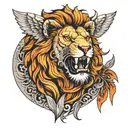 lion on the chest and 2 wings on the sides intertwined tattoo design idea