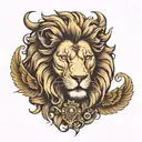 lion on the chest and 2 wings on the sides intertwined tattoo design idea