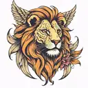 lion on the chest and 2 wings on the sides intertwined tattoo design idea