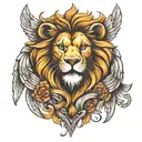 lion on the chest and 2 wings on the sides intertwined tattoo design idea